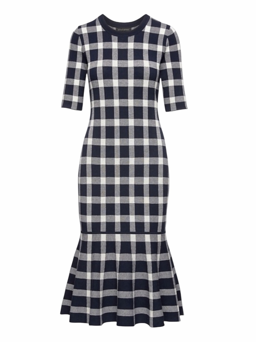 Banana Republic Navy Gingham Sweater Knit Midi Dress Short Sleeve Size L - Picture 2 of 8